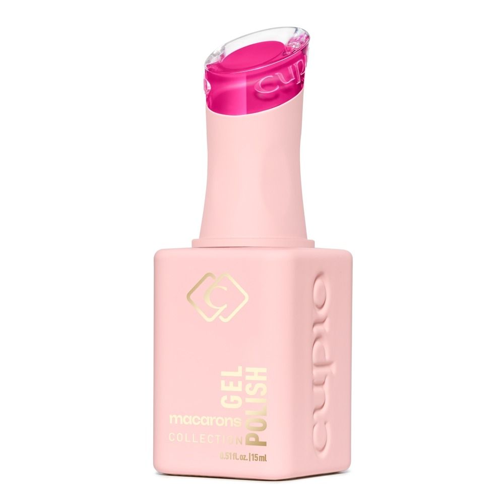 Produktabbildung von Cuccio Gel Polish Macarons Collection, rosa Gel-Nagellackflasche mit pinkem Verschluss, 15 ml