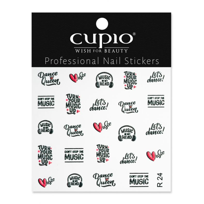 Set von professionellen Nail Stickern mit verschiedenen Musikmotiven und Aufschriften