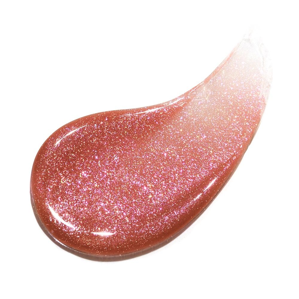Gloss-Swatch des Ribells Follow Me Lipgloss Like a Princess 7ml in schimmerndem Rosa-Nude mit Glitzerpartikeln, intensivem Glanz und pflegendem Finish für volle, strahlende Lippen