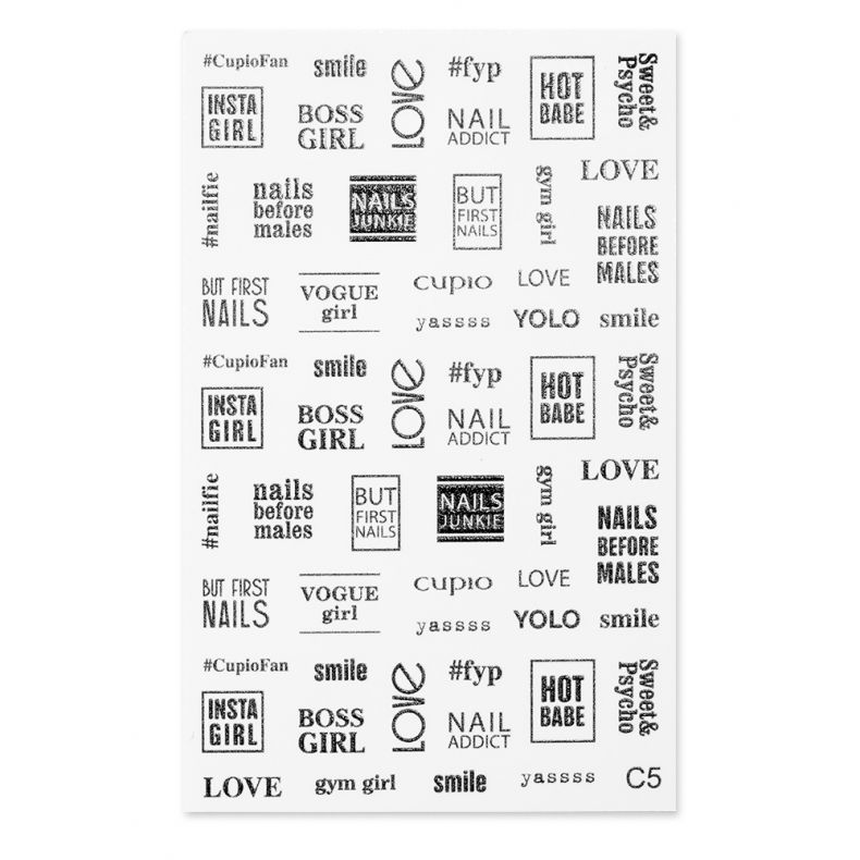 Nagelsticker mit verschiedenen Sprüchen und Motiven für Nageldesigns