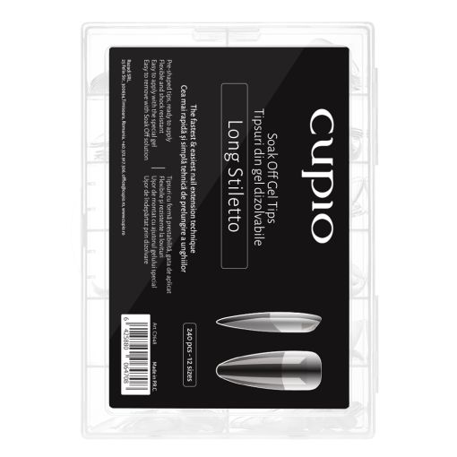 long_stiletto_c7648 Transparentes Set von 24 Long Stiletto Nageltips von Cupio, ideal für Nailart.