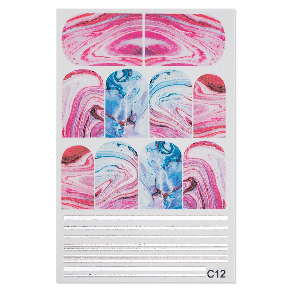 Nail Art Aufkleber mit marmorierten Mustern in leuchtenden Farben