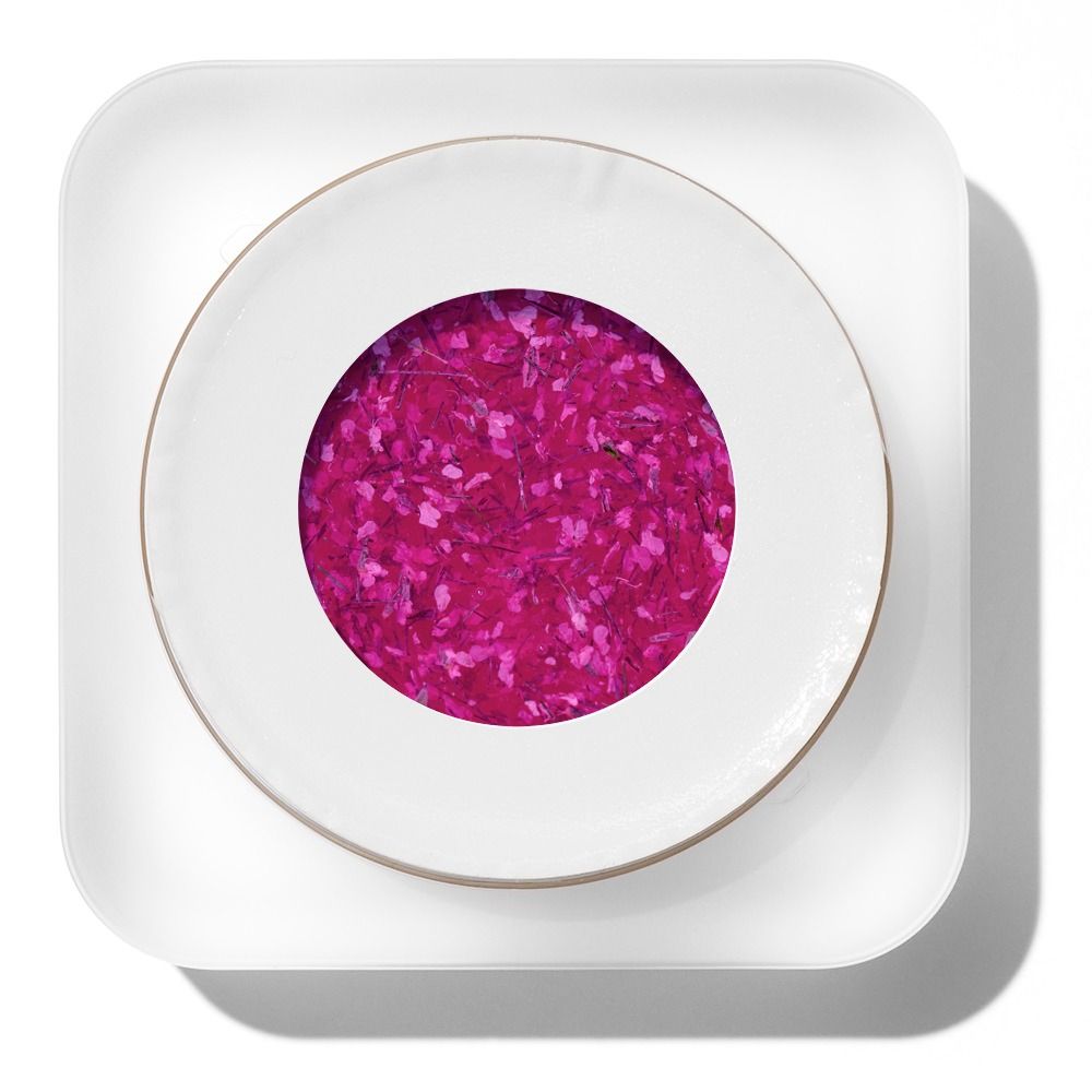 Draufsicht auf Builder Gel Flower Bouquet Peony 15 ml: dekoratives Builder-Gel mit echten getrockneten Blüten in intensivem Pink für florale Nageldesigns und modellierbare Aufbauten.