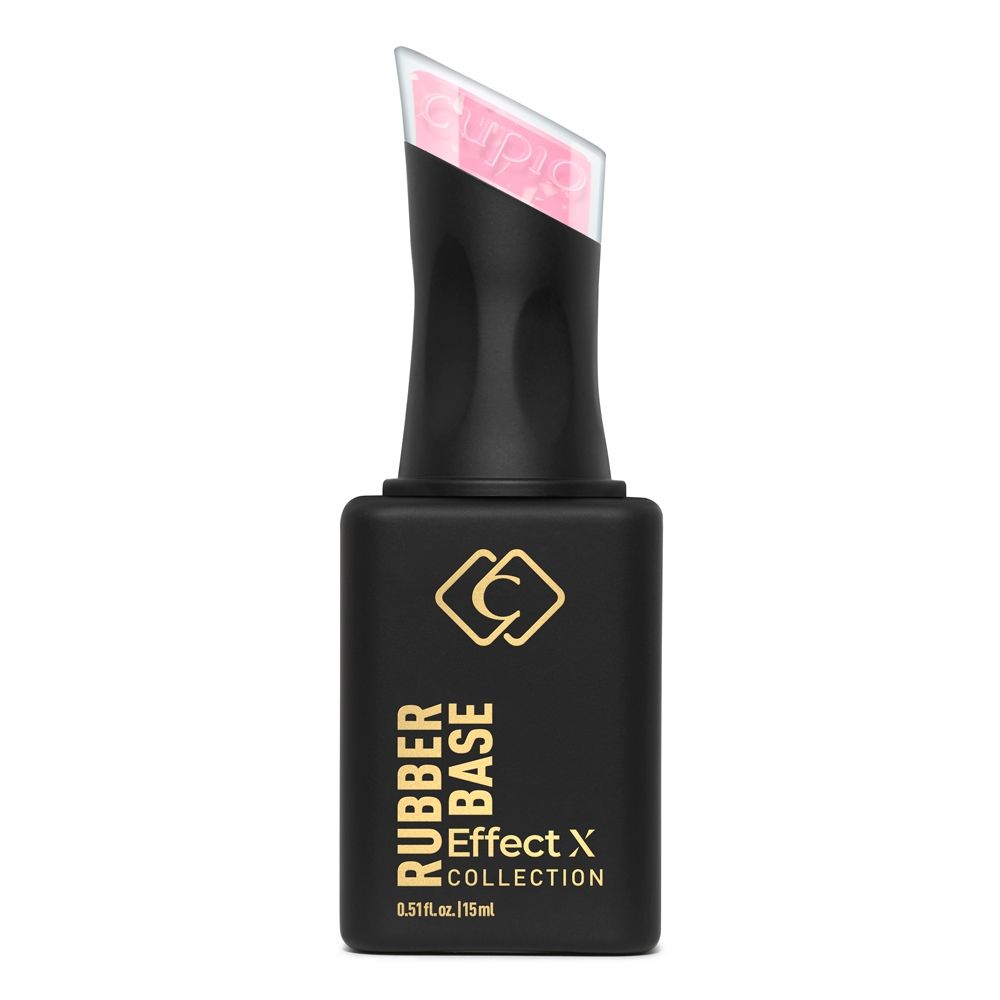 Produktbild der CUPIO Rubber Base Effect X Collection, schwarze Flasche mit rosa Pinselspitze, 15 ml