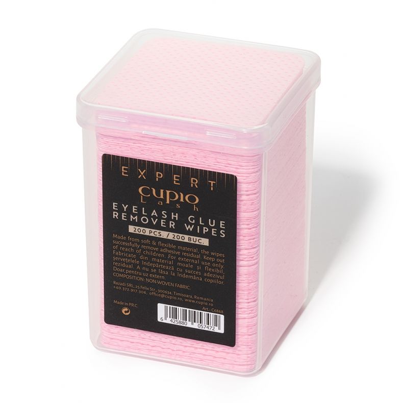 eyelash_glue_remover_wipes_1 250 Stück Cupio Expert Wimpern Kleber Entferner Tücher in einem transparenten Behälter