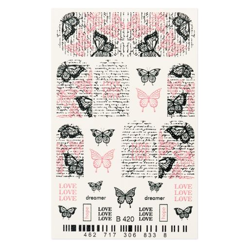 Aufkleber mit Schmetterlingen und den Wörtern Liebe, Träumer und Hoffnung in verschiedenen Farben.