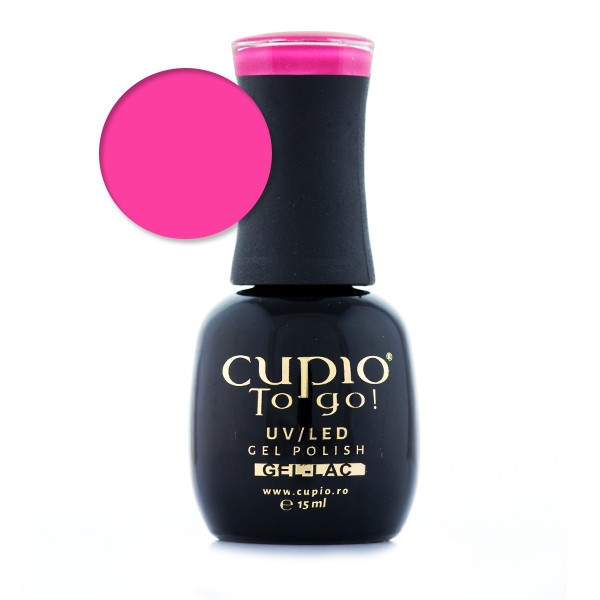 flamingo_to-go Flasche mit Cupio Gel Polish in leuchtendem Pink, ideal für Nageldesign
