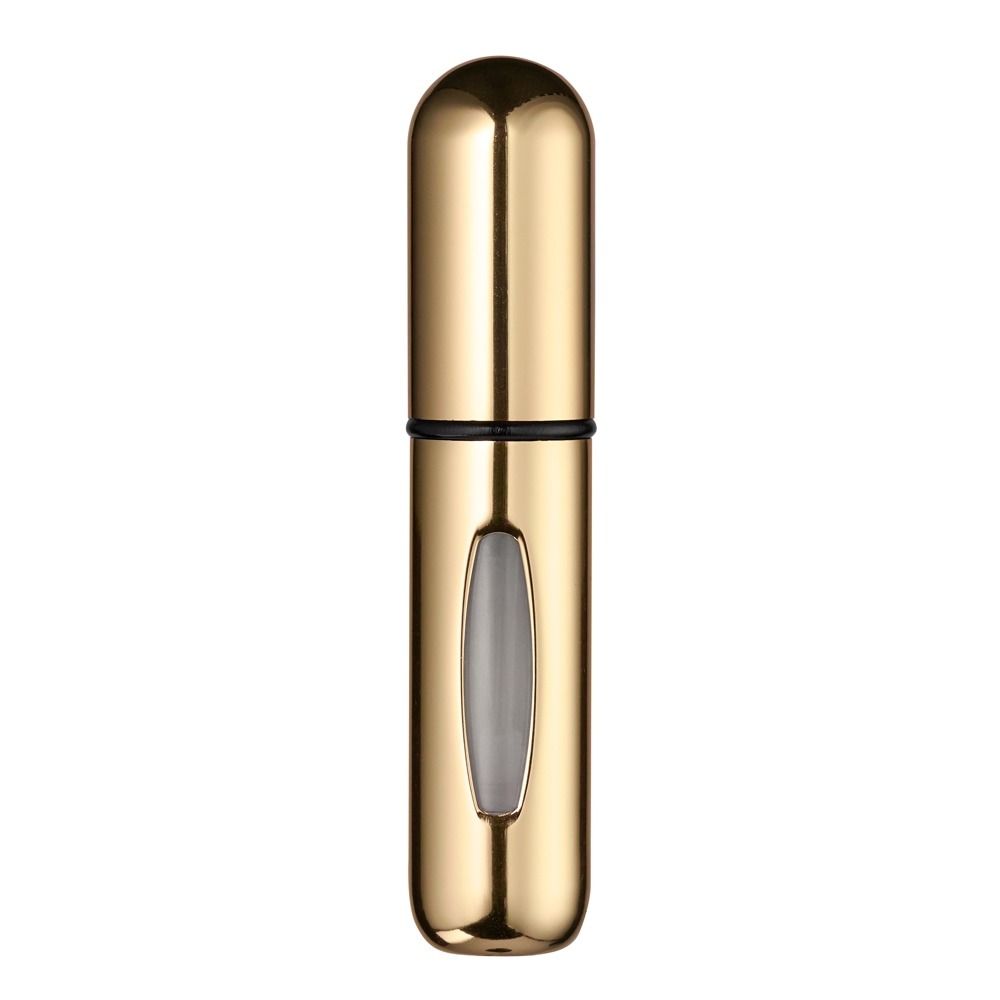 Goldener nachfüllbarer Parfüm Zerstäuber aus Metall mit Sichtfenster für den Füllstand, ideal für Reisen