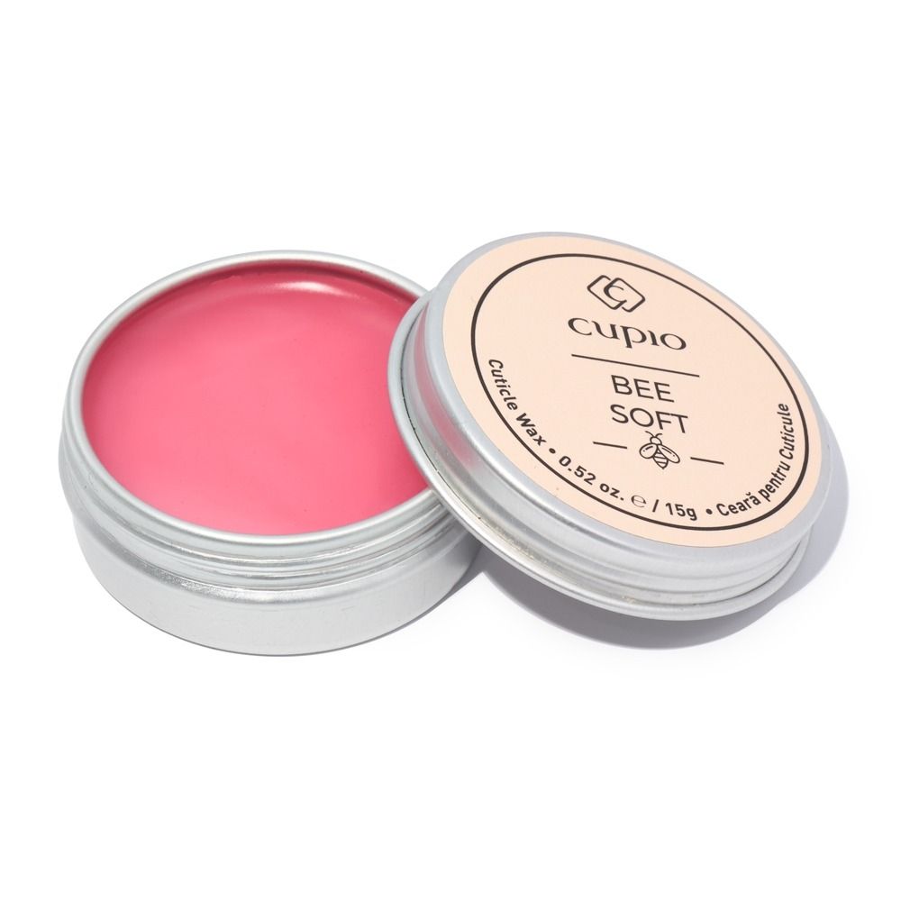 Cupio Bee Soft Nagelhautwachs in einer silbernen Dose, rosa Inhalt