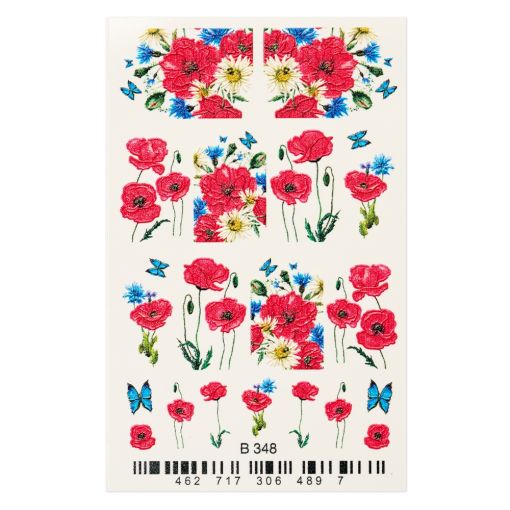 Illustration von roten Mohnblumen und bunten Schmetterlingen auf hellem Hintergrund