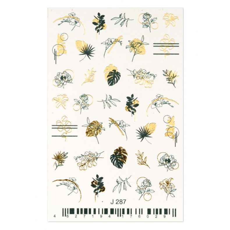 c6449 Blumen- und Blattmuster in verschiedenen Formen auf einem Stickerbogen