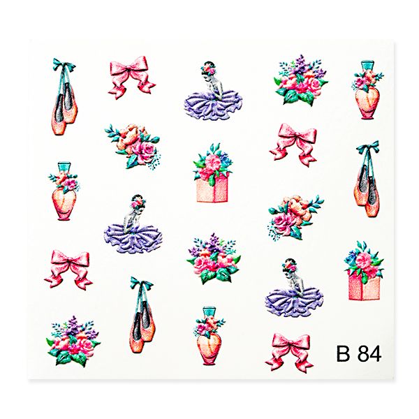 Ballerina Sticker mit verschiedenen Designs, darunter Blumen, Schleifen und Ballerinas.