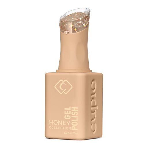 d0035_c Flasche Cupio Honey Gel Polish in Beige mit Glitzer-Deckel - 15 ml