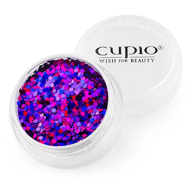 Packung mit lila-violettem Glitzer von Cupio für Nagel- und Körperkunst
