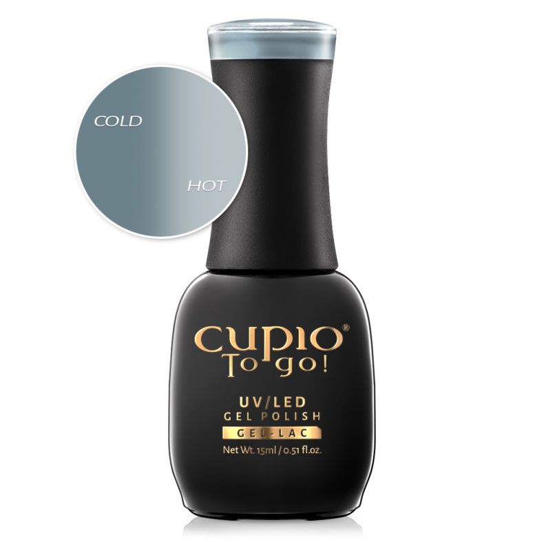 Cupio To Go! UV/LED Gel Polish in der 15ml Flasche, zeigt Farbwechsel bei Temperaturwechsel.
