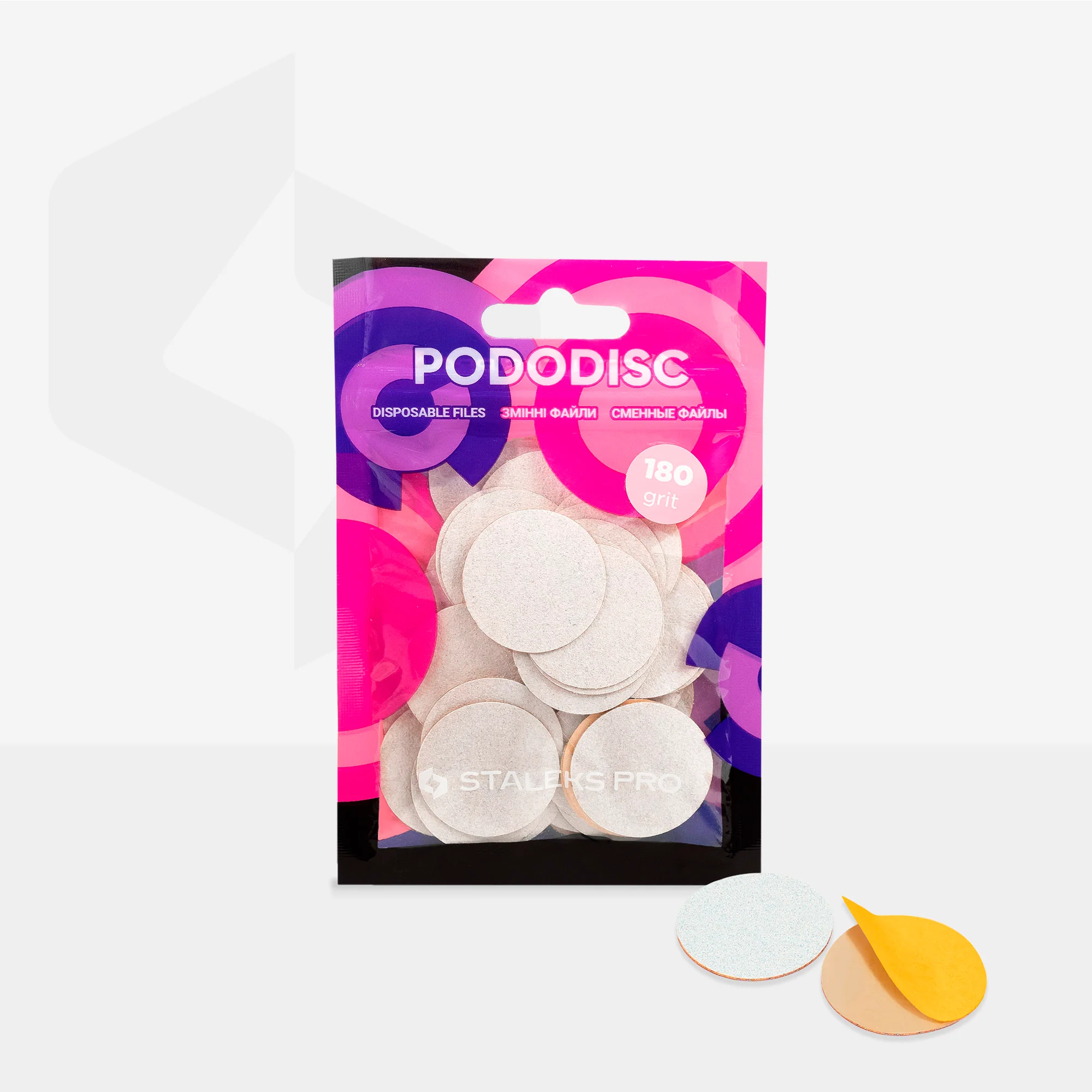 PodoDisc Einwegfeilen im Verpackung mit verschiedenen Farbkombinationen, 180 Grit.