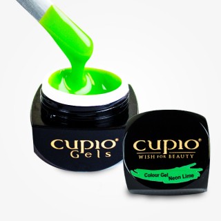 gel_colorur_gel_neon_lime Cupio Gels Neon Lime Farbgel in schwarzem Tiegel mit Pinsel