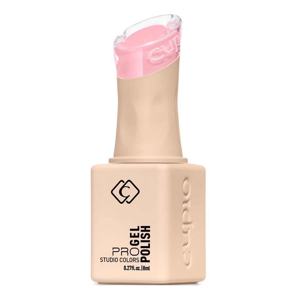Beigefarbener CUCCIO Pro Gel Polish Studio Colors UV-Gellack, 8 ml, Produktflakon mit rosa transparentem Pinselgriff