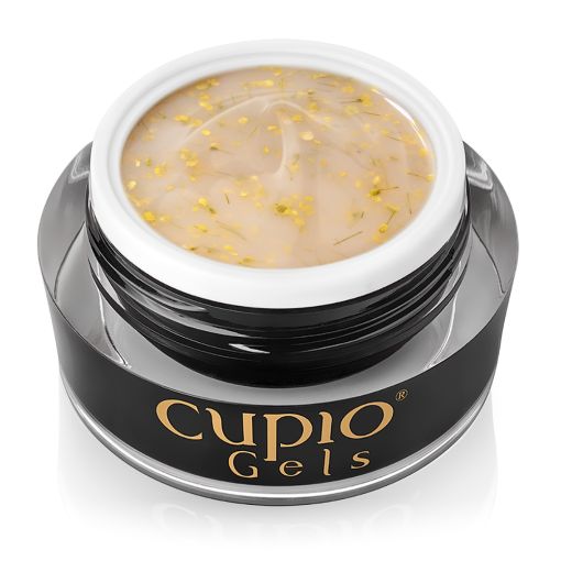 special_flowers_fresh_c9711 Cupio Gel in einem klaren Tiegel, ideal für Nageldesigns mit goldenen Glitzer-Effekten