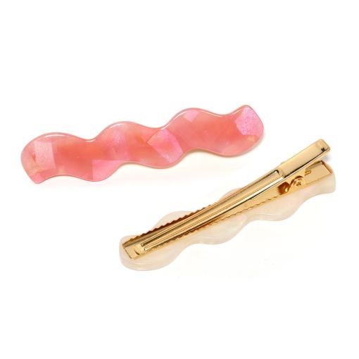 Haarspange mit Wellenform und goldfarbener Klammer, pinke Farben