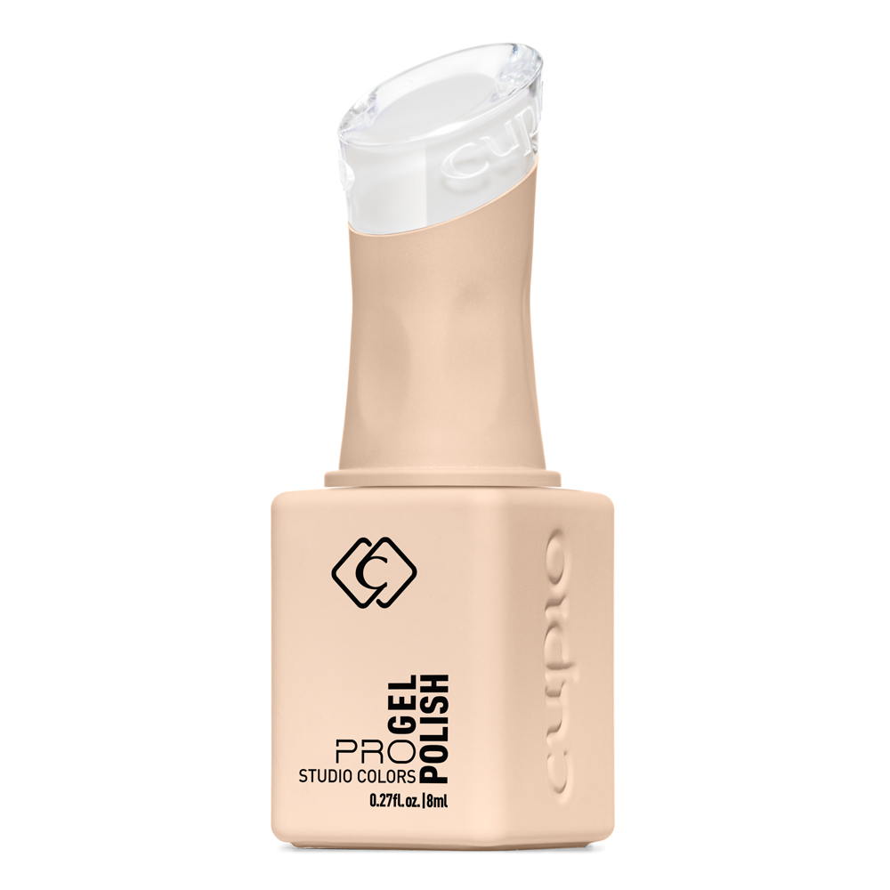 Abbildung einer Cuccio Pro Gel Polish Studio Colors Flasche in Nude-Beige mit transparentem Verschluss, 8 ml Gel-Nagellack