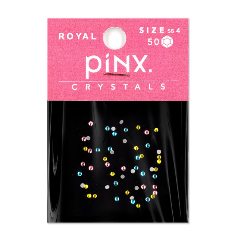 Verpackung mit p!NX Kristallen in verschiedenen Farben, Größe SS4, 50 Stück