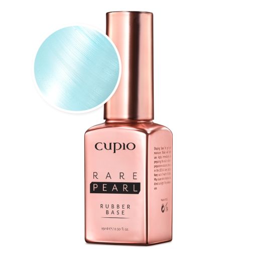rubber_base_rare_pearl_coral_blue_c7459 Flasche mit Cupio Rare Pearl Rubber Base in Roségold und blauem Farbausschnitt