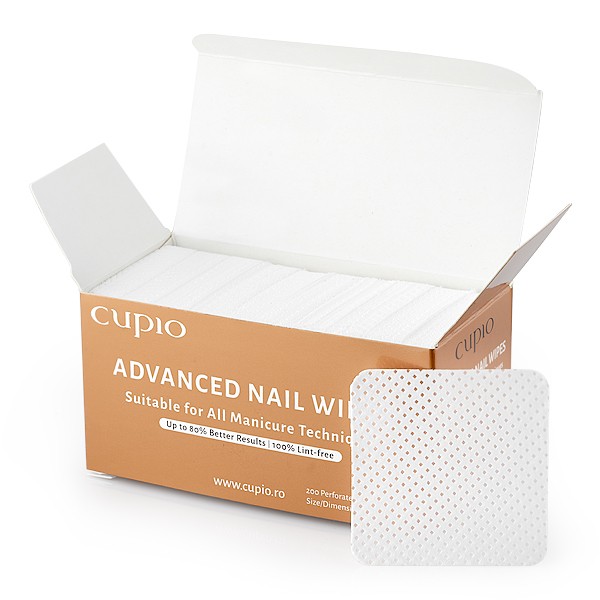 advanced_nail_wipes Packung mit Cupio Advanced Nail Wipes, ideal für alle Maniküre-Techniken, 100% fusselfrei.