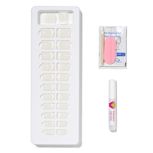 white_french_c8381_c Künstlerisches Nagelset bestehend aus 24 künstlichen Nägeln, einem Nagelvorbereitungspad und Nagelkleber.