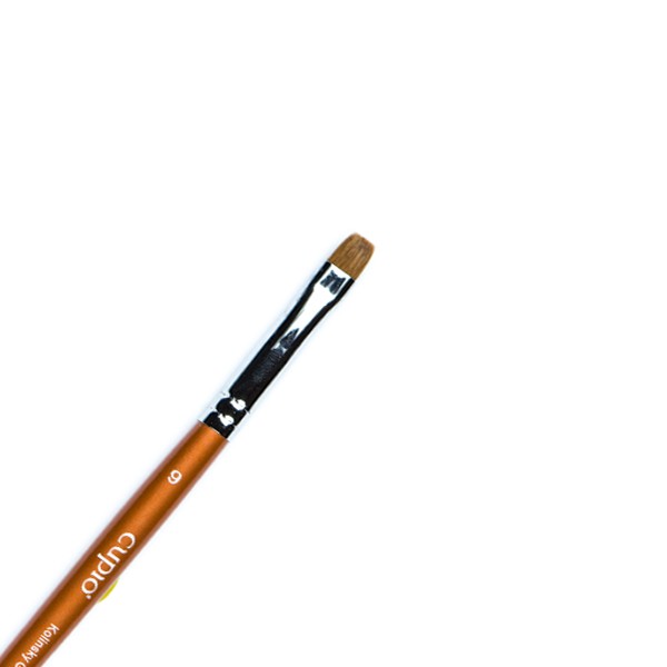 kolinsky_gel_brush_nr-6a Detailansicht eines Make-up-Pinsels mit flacher Spitze und Holzgriff.