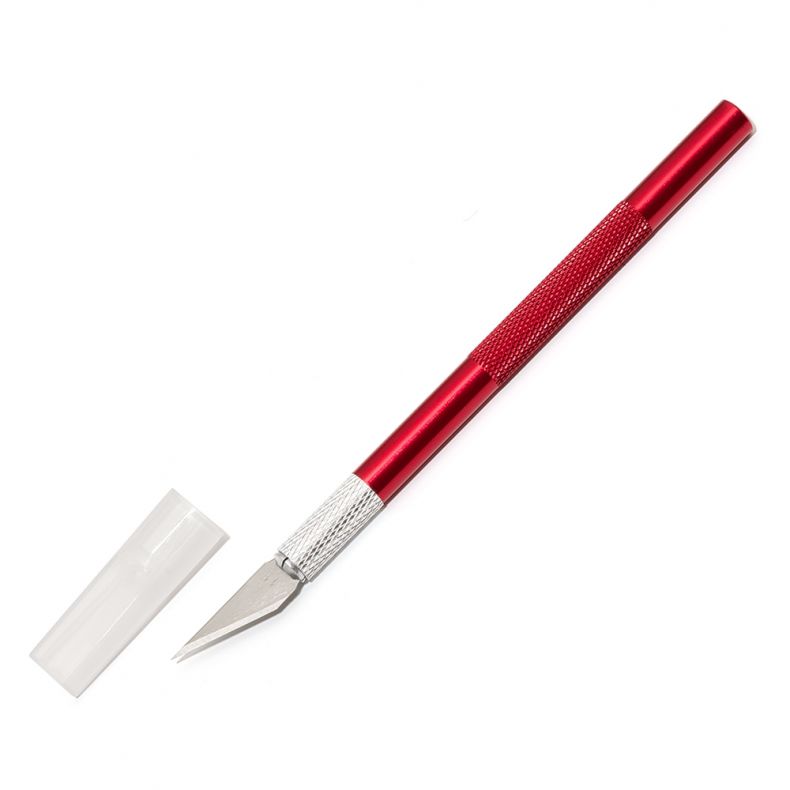 instrument_precizie_nail_art Präzisionsmesser mit rotem Griff, ideal für feine Schneidarbeiten, inklusive Klingenabdeckung