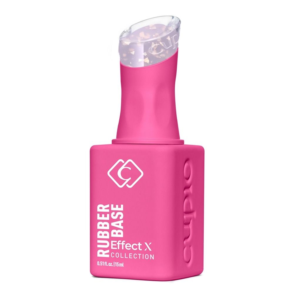 Pinke Cupio Rubber Base Effect X Collection, 15 ml, UV/LED Rubber-Base in Flasche mit transparentem Pinselgriff für Nagelmodellage und Maniküre