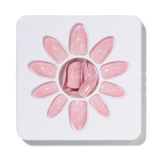 white_marble_c8370_b Set aus rosa Kunstnägeln mit elegantem Marmor-Design