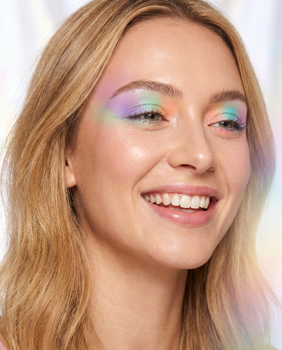 Nahaufnahme von Frau mit farbenfrohem Augen-Make-up