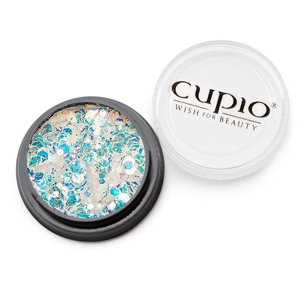 Dose mit glitzernder Nail Art Dekoration in Blau und Silber von Cupio