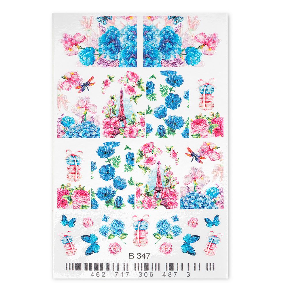 Nail Art Folie mit bunten Blumenmotiven und Eiffelturm-Druck