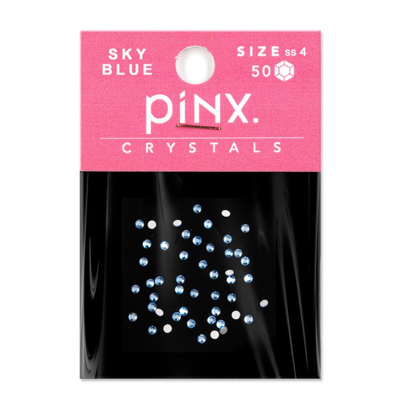 Verpackung mit Sky Blue Kristallen in der Größe SS4 von piNx, 50 Stück