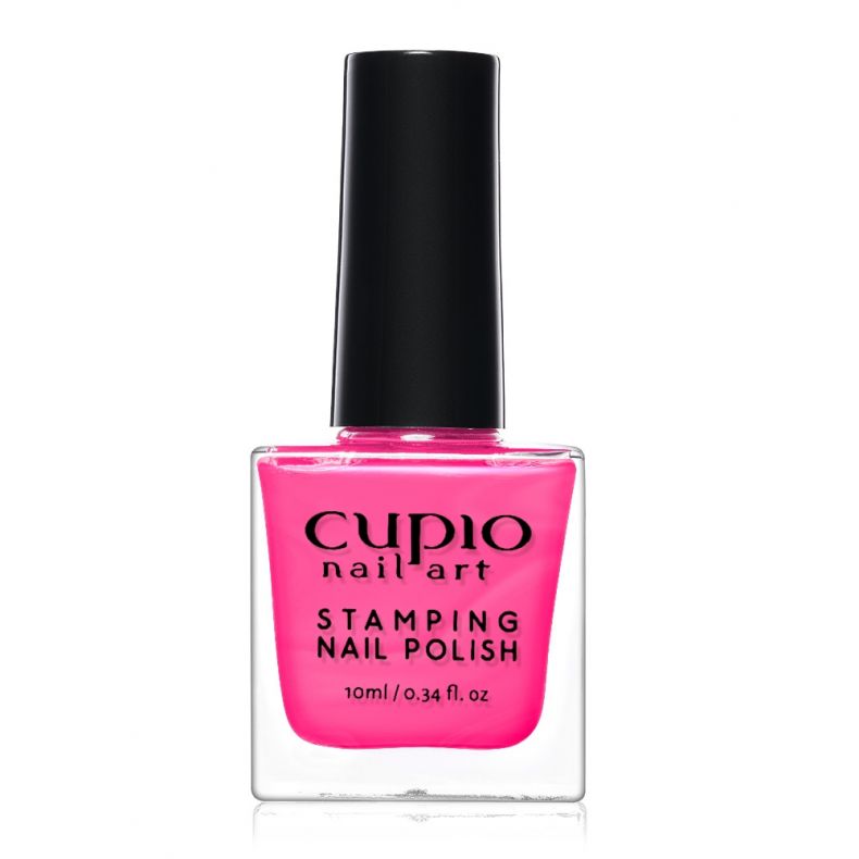 Flasche mit Cupio Stamping Nagellack in kräftiger pinker Farbe, 10 ml.