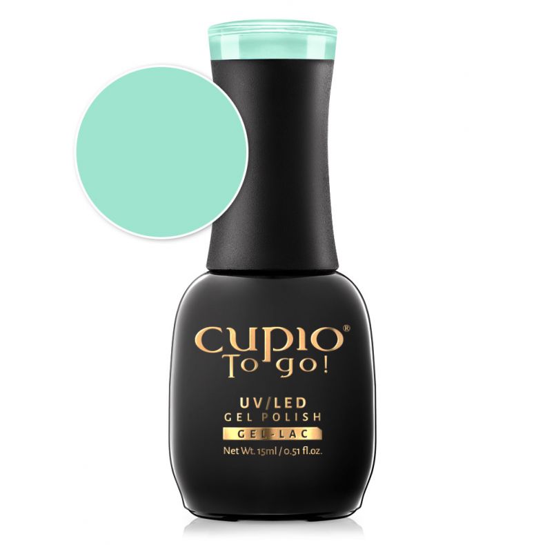 Flasche mit Cupio To go! UV/LED Gel Polish in mintgrüner Farbe, 15 ml