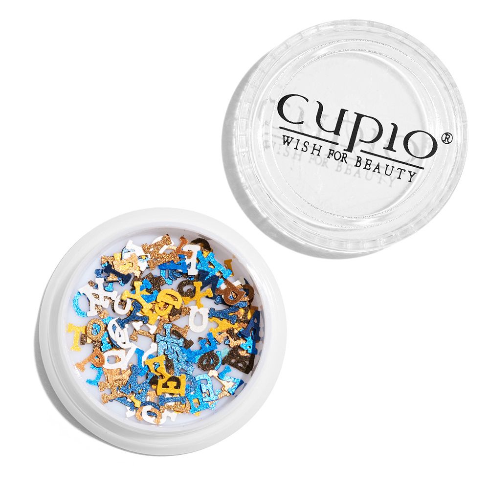 Cupio Nail Art Dekoration in einer runden Dose mit bunten, glitzernden Aufklebern