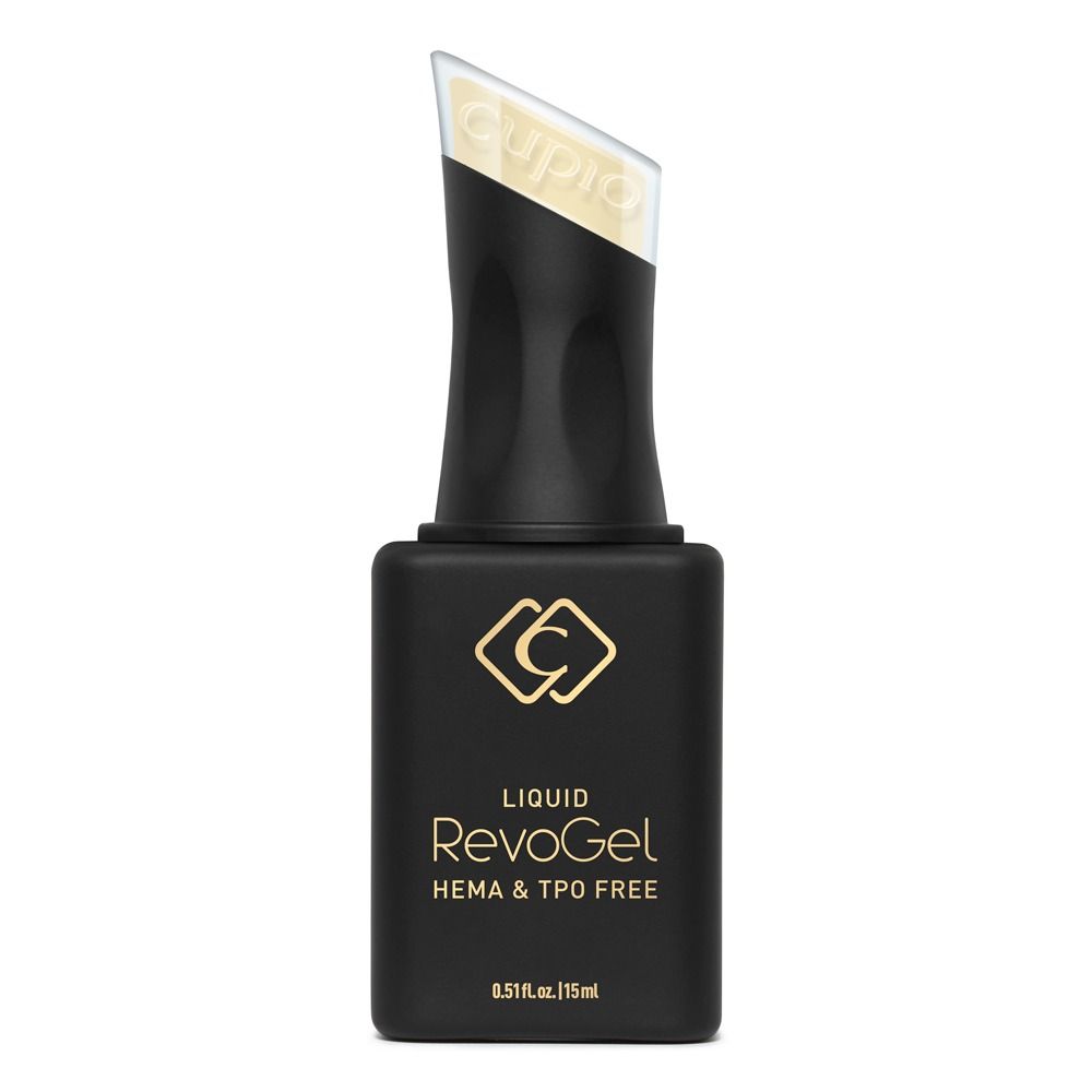 Produktfoto Cupio RevoGel Flüssig – Butter Yellow 15ml, flüssiges Polygel in schwarzer Flasche für professionelle, langlebige Nagelmodellage