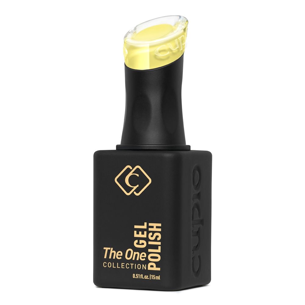 Schwarze Flasche Cupio The One Gel Polish mit gelbem UV-Gellack und transparentem Pinselgriff