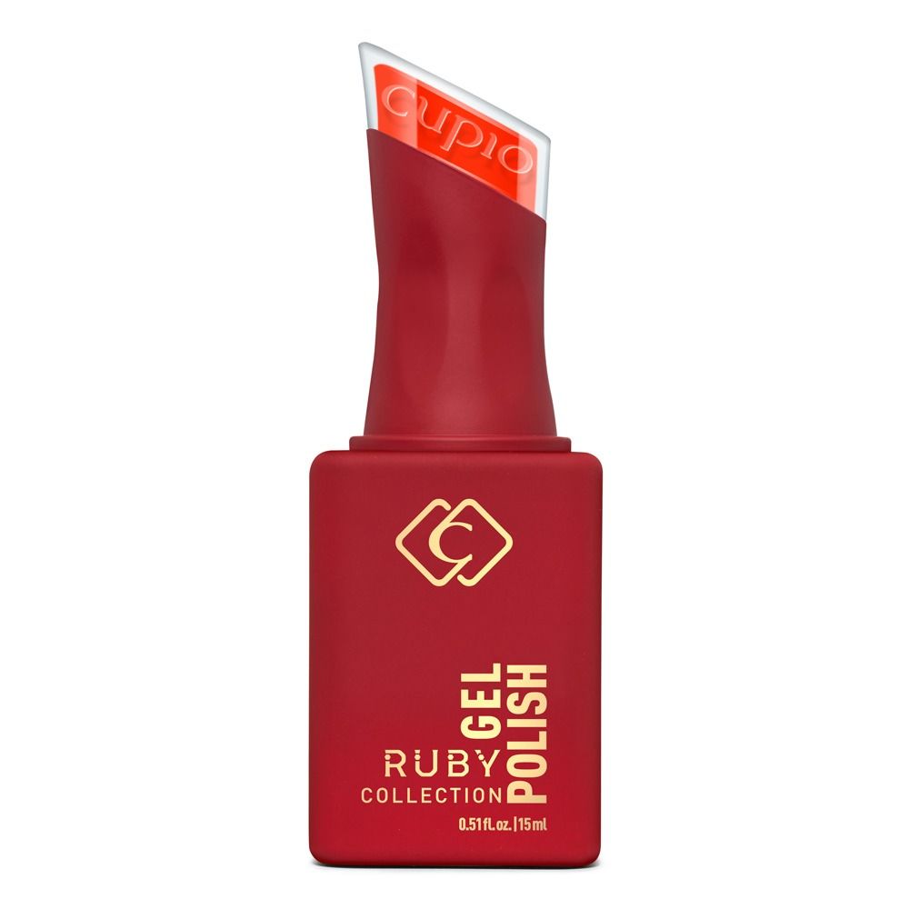 Rote Flasche Cupio Ruby Collection Gel Polish, 15 ml, UV Gel Nagellack mit goldenem Schriftzug und transparent-roter Kappe