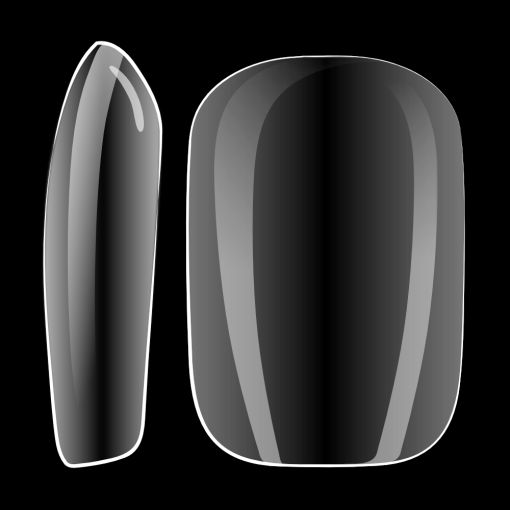 short_sqoval_c7646_c Zwei künstliche Fingernägel in Schwarz, einer lang und spitz, der andere kurz und rund.