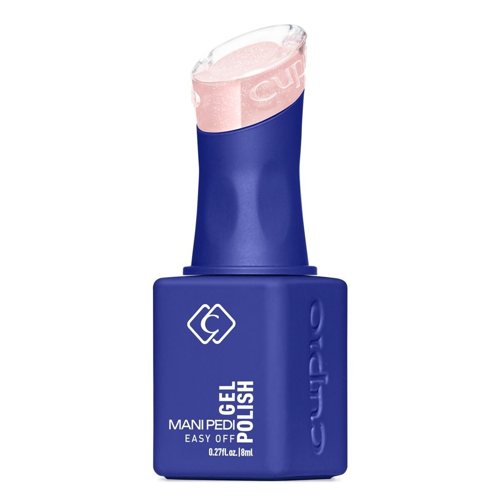 Blaues Fläschchen Cupio Mani Pedi Easy Off Gel Polish mit zartrosa Glitzer-Gellack, 8 ml