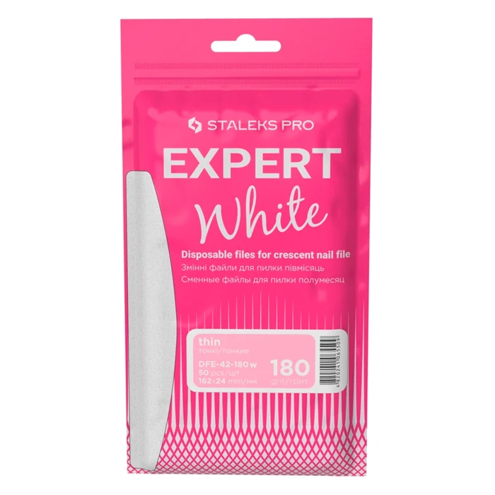 Einweg-Nagelfeilen von Staleks Pro Expert White, 180er Körnung, dünn, 50 Stück im Pack