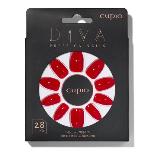 raspberry_c8365 Packung mit 28 roten Press-On Nails von Cupio, inklusive Nagelfeile, Kleber und Zubehör