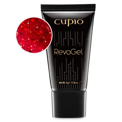 scarlet_merlot_c9753 Cupio RevoGel in schwarzem Behälter mit rotem Glitzer