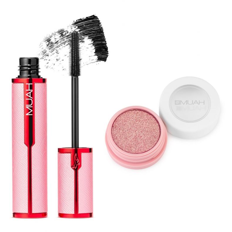 MUAH Mascara mit schwarzer Bürste und rosa Lidschatten im Behälter