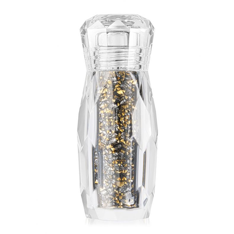 Kristallflakon für Parfüm mit funkelnden goldenen und silbernen Elementen